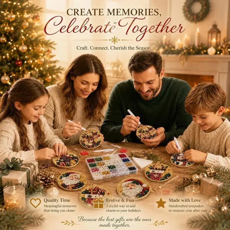 6Pcs DIY Diamond Painting Christmas Tree Ornaments Kit Rhinestone Art Craft Pendants Santa Snowman For Home Holiday Decoration