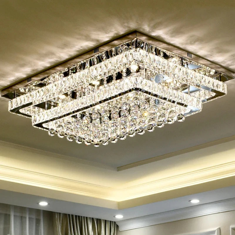 Modern Luxury Crystal LED Chandelier For Living Room Bedroom Dining Room Kitchen Ceiling Lamp Silver Chrome Remote Control Light