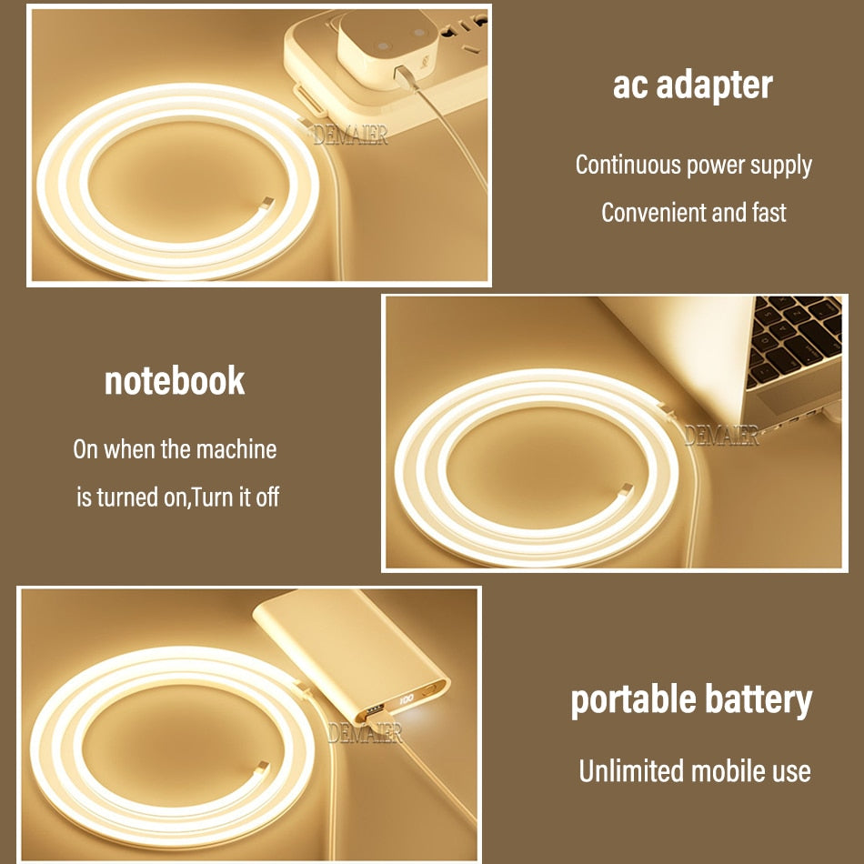 USB LED Flexible Neon Light Strip RF Remote PIR Motion Sensor Stripe Led Lights Kitchen night light cabinet Sweep Waving ON OFF