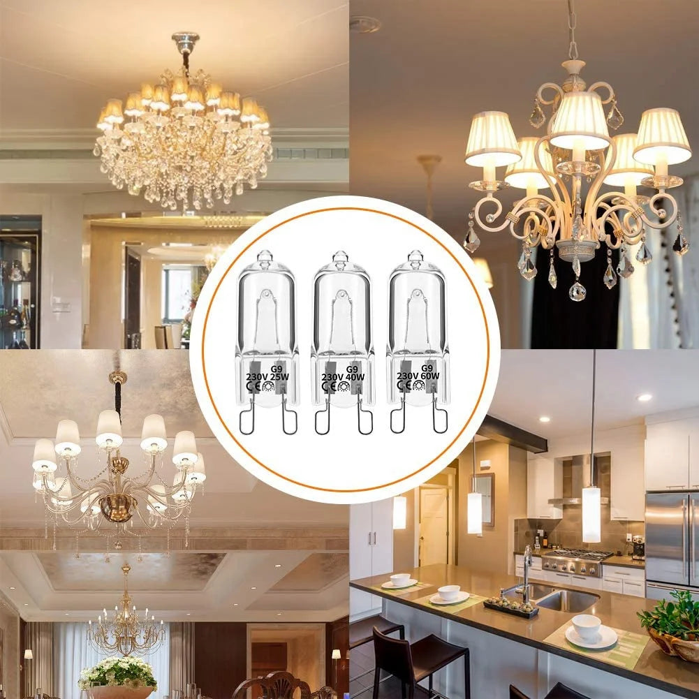 20Pcs G9 Halogen Light Bulbs,40W Clear Halogen Lamps Dimmable, Warm White 2800K for Chandeliers, Pendants, Landscape Lights