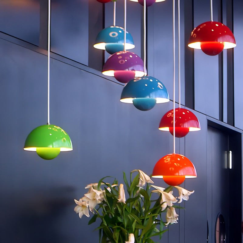 LED Flower Bud Chandelier Pendant Lamp Denmark Flower Bud Ceiling Lamp Cellular Metal Chandelier Black Semicircular Hanging Lamp