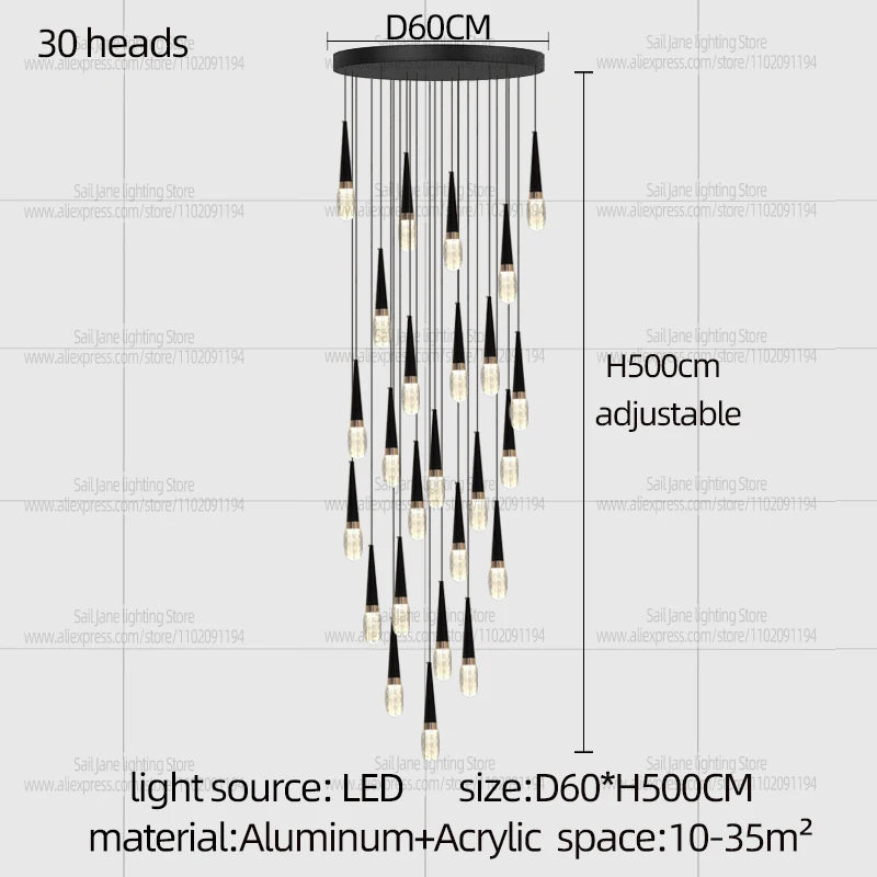 Nordic Modern Home Decoration Chandelier Hanging Stairs Pendant Light Villa Living Room Kitchen Pendent Lamp Indoor Lighting