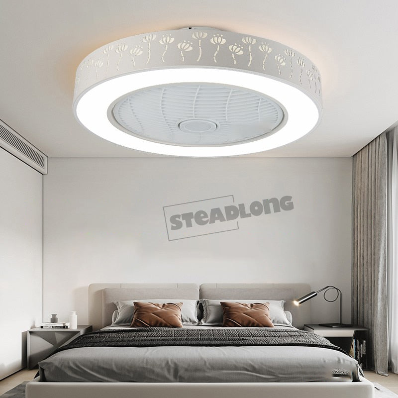 Morden LED Invisible Ceiling Fan Lamp With Remote Control Dining Room Bedroom Heating Fan Lamp Bluetooth music Light Lustre Deco