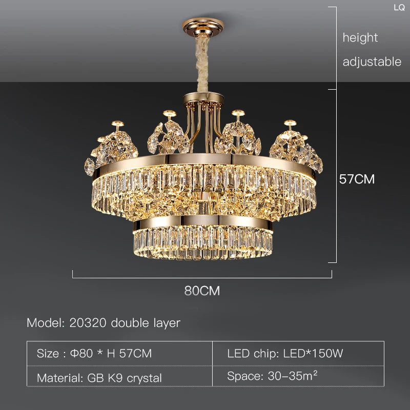 Building Home Atmosphere Living Room Postmodern Light Luxury Double-Layer Crystal Chandelier Villa Building Duplex Pendant Light