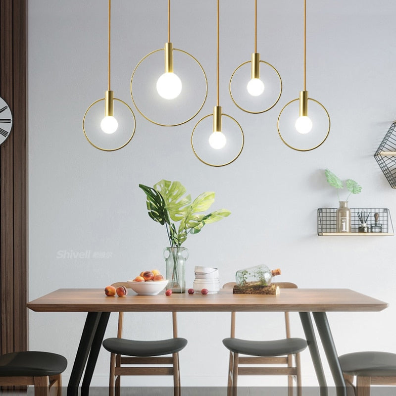 Personality Ins Wind Single Head Ring Pendant Lights for Bedroom Bedside Dinning Bar Porch Lighting Fixture Hanging Lamp