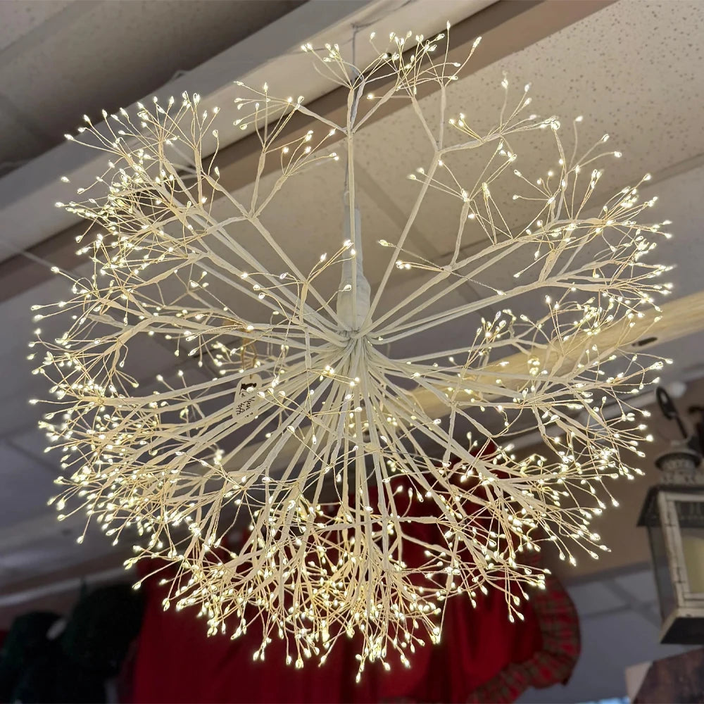 12.9in 192LED Hanging Chandelier Dandelion Light for Living Room E26/E27 Firework Fairy Light for Outdoor Indoor