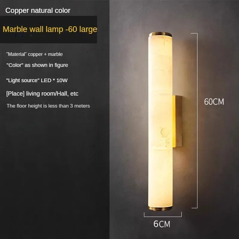 Nordic Lamps Long Stripes Minimalist All Copper Marble Wall Lamp Modern Lighting Luxury Living Room Bedroom Home Decor LED