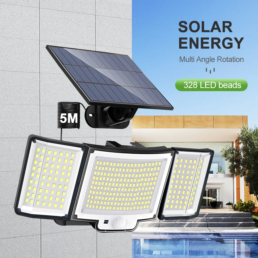 348 LED Solar Motion Sensor Outdoor Light - Powerful Waterproof Security Spotlight Wall Lamp for Garden, Yard & Garage