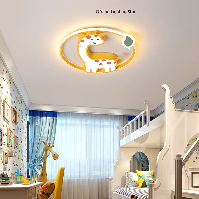 Designer Led Ceiling Light Girl Bedroom Chandelier Kids Baby Boy Room Decor Cute Giraffe Ceiling Lamp Plafon RC Dimmable