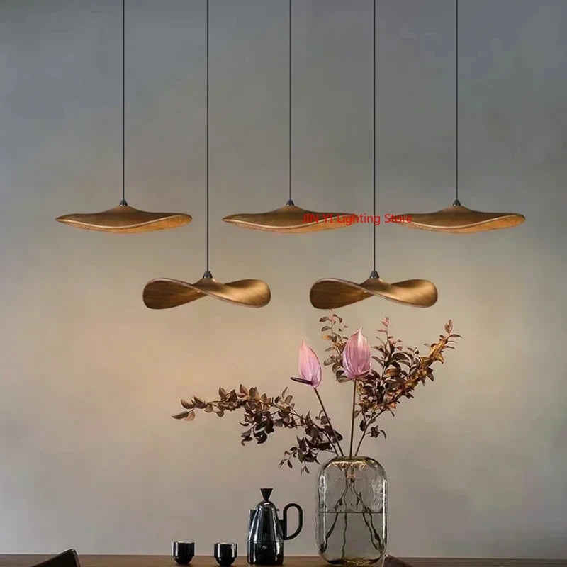 Japanese Wabi Sabi Solid Wood Lamp for Living Dining Room Villa Duplex Kitchen Island Linear Light 3colors Changeable