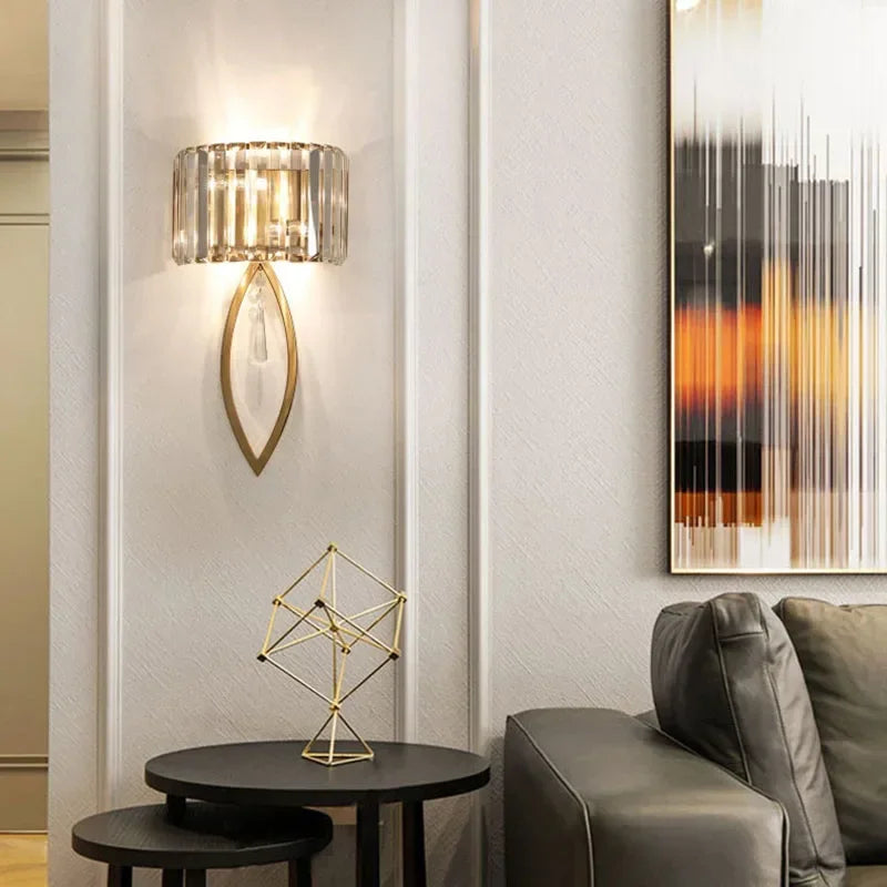 Nordic All-Copper Crystal LED Wall Lamp - Retro Luxury Sconce Light Fixture for Living Room Background, Bedroom Bedside & Villa Decor