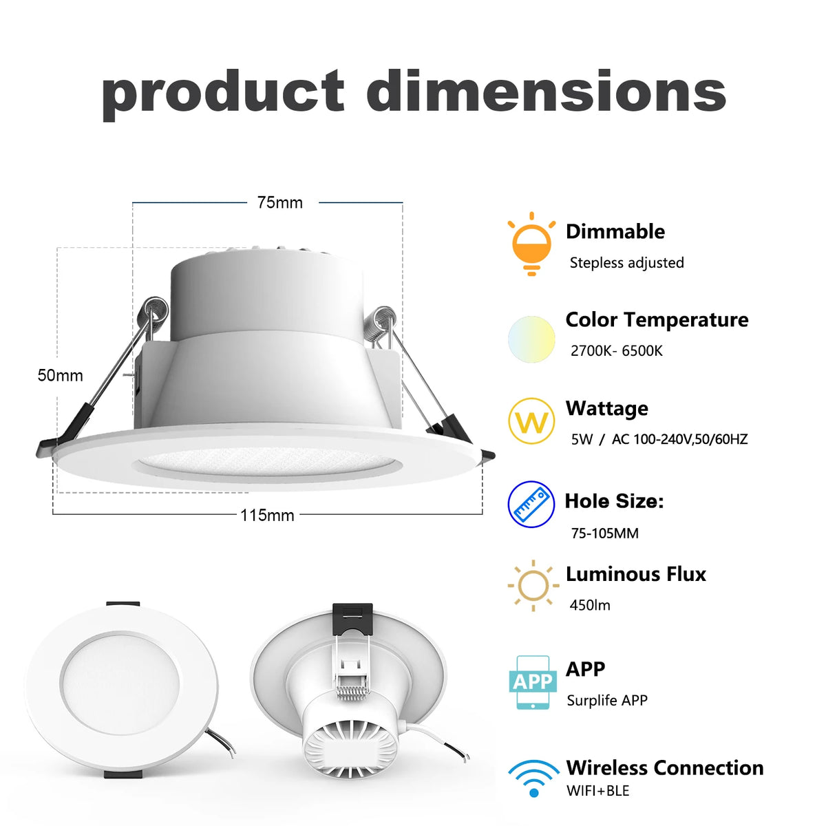 5W Smart WiFi & Bluetooth LED Recessed Downlight (1-10 Pack, RGB + Tunable White) - App & Voice Remote Control Ceiling Lamp Compatible with Alexa & Google Home