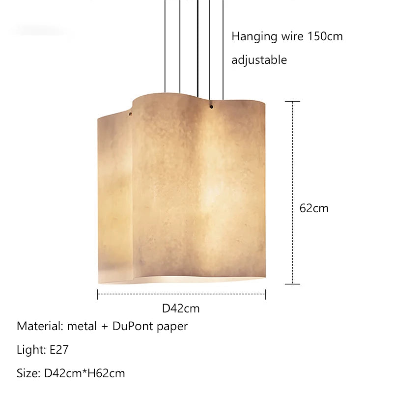 Nordic Wabi-Sabi Dupont Paper Pendant Light - Durable Fabric Ceiling Chandelier Lamp Fixture for Living Room, Dining Area, Hotel & Villa Hall Decor
