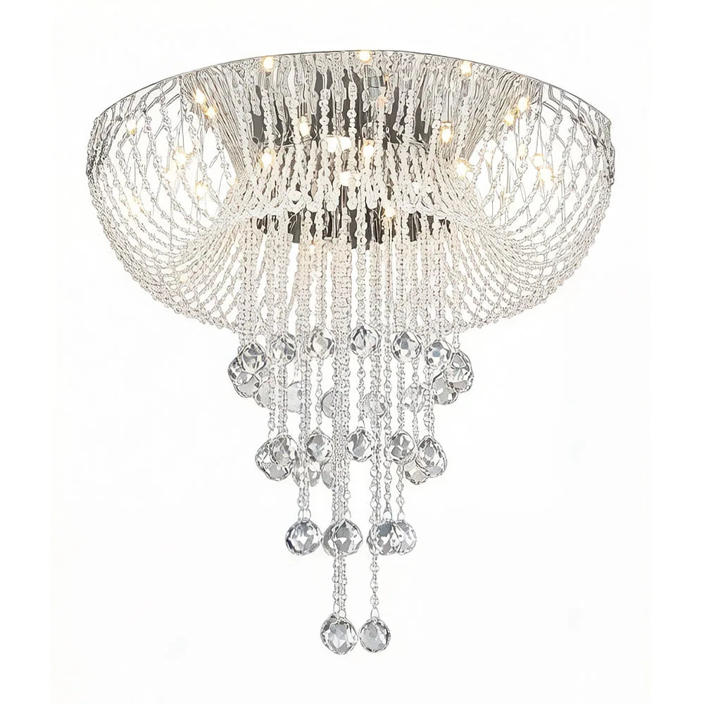 Luxury Long Tassel Crystal Flush Mount Chandelier LED Ceiling Light For Villa Duplex Staircase High Ceiling Living Room Foyer