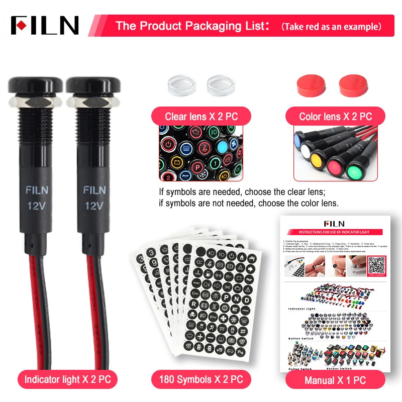 8mm LED Symbol Indicator Light - 12V 24V Black Metal Dash Pilot Lamp