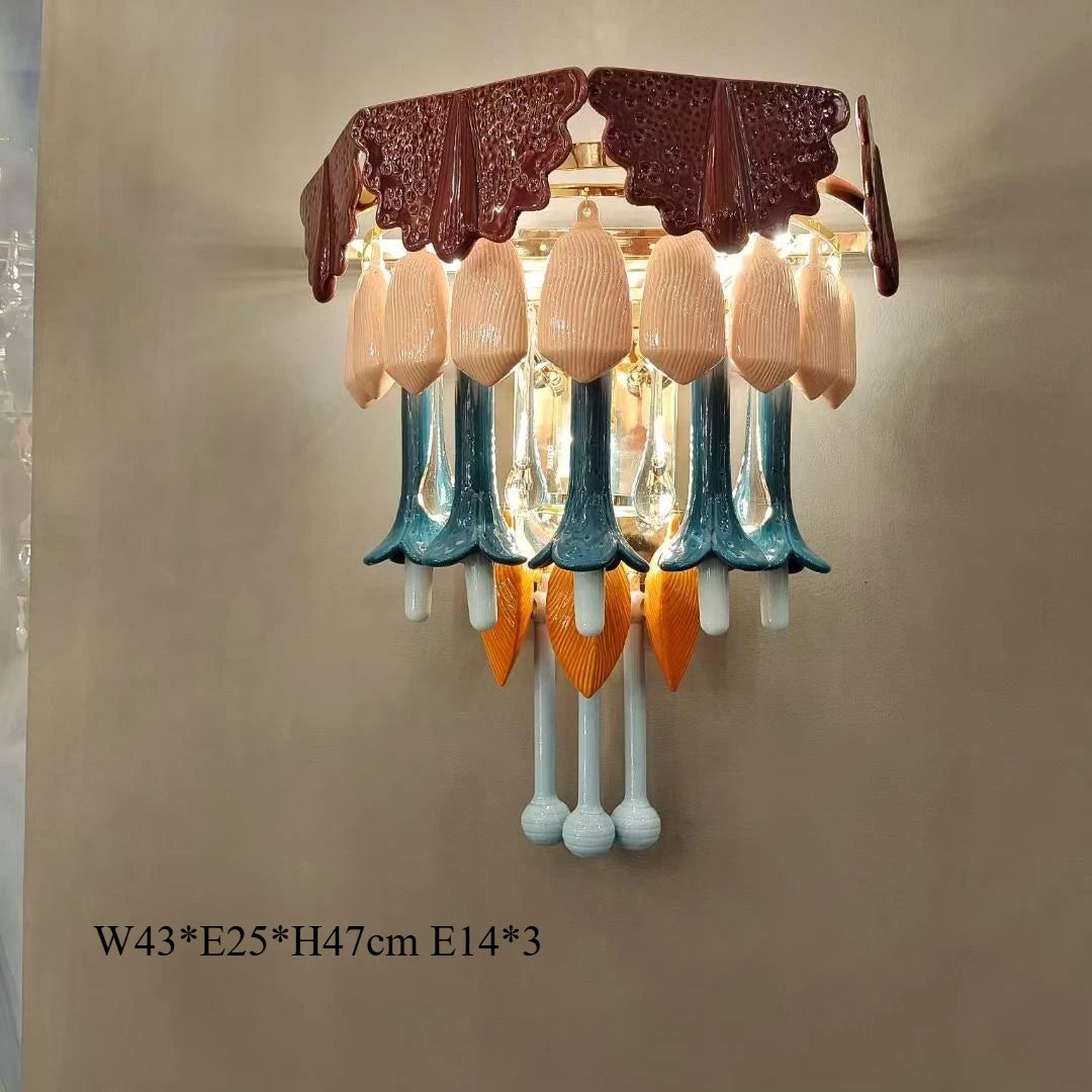 Vintage Ceramic Macaron Crystal Pendant Light LED Hanging Lamp for Bedroom Living Room Hotel Creative Glass Art Chandelier