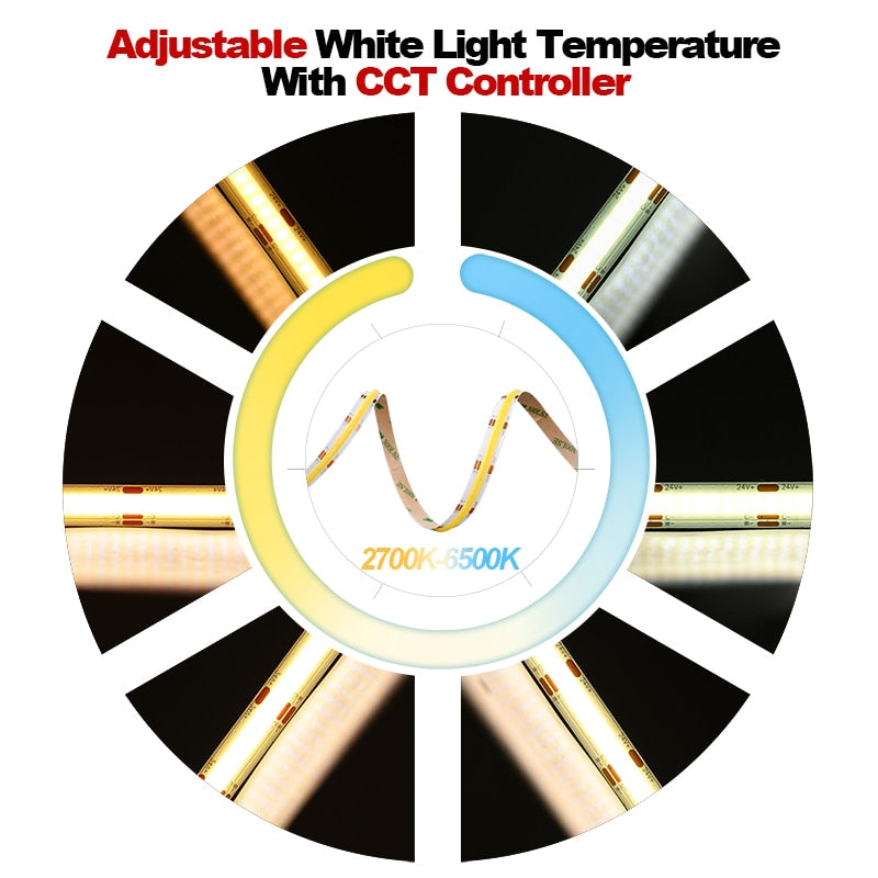 LED Strip Lights 608 LEDs/m High Density Flexible Dimmable FOB Led Tape 2700K to 6500K Changeable Lighting DC12V 24V