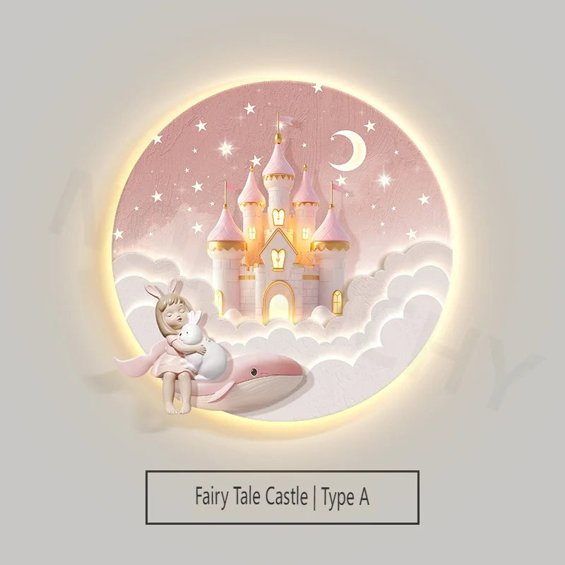 Children's Room Decoration Painting Wall Lamp Girls' Room Hanging Painting New Creative Cartoon Castle Lamp Painting bedroom LED