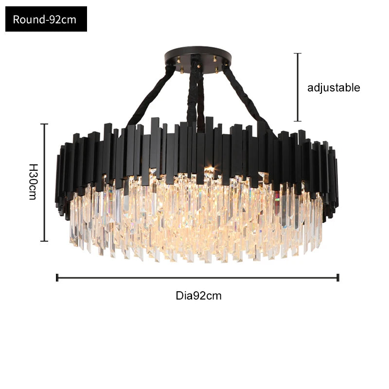 FKL Modern Crystal Black Chandelier For Living room Bedroom Oval Long Dining room Lamp Industrial Style Black Crystal Chandelier