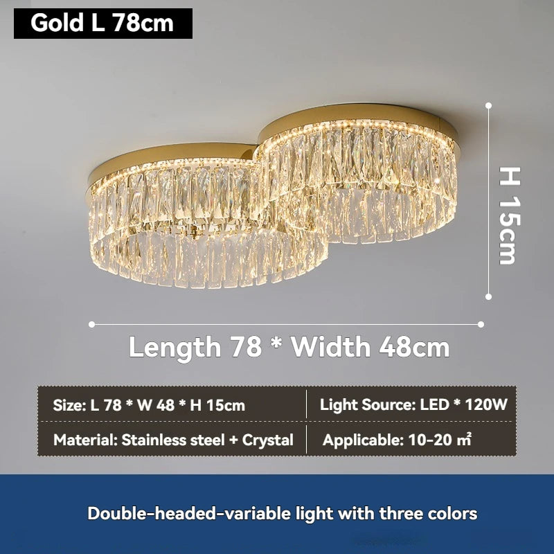 Modern Round Crystal Ceiling Light for Living Room Dining Room Bedroom Study Gold Minimalist LED Indoor Decor Ceiling Lamp