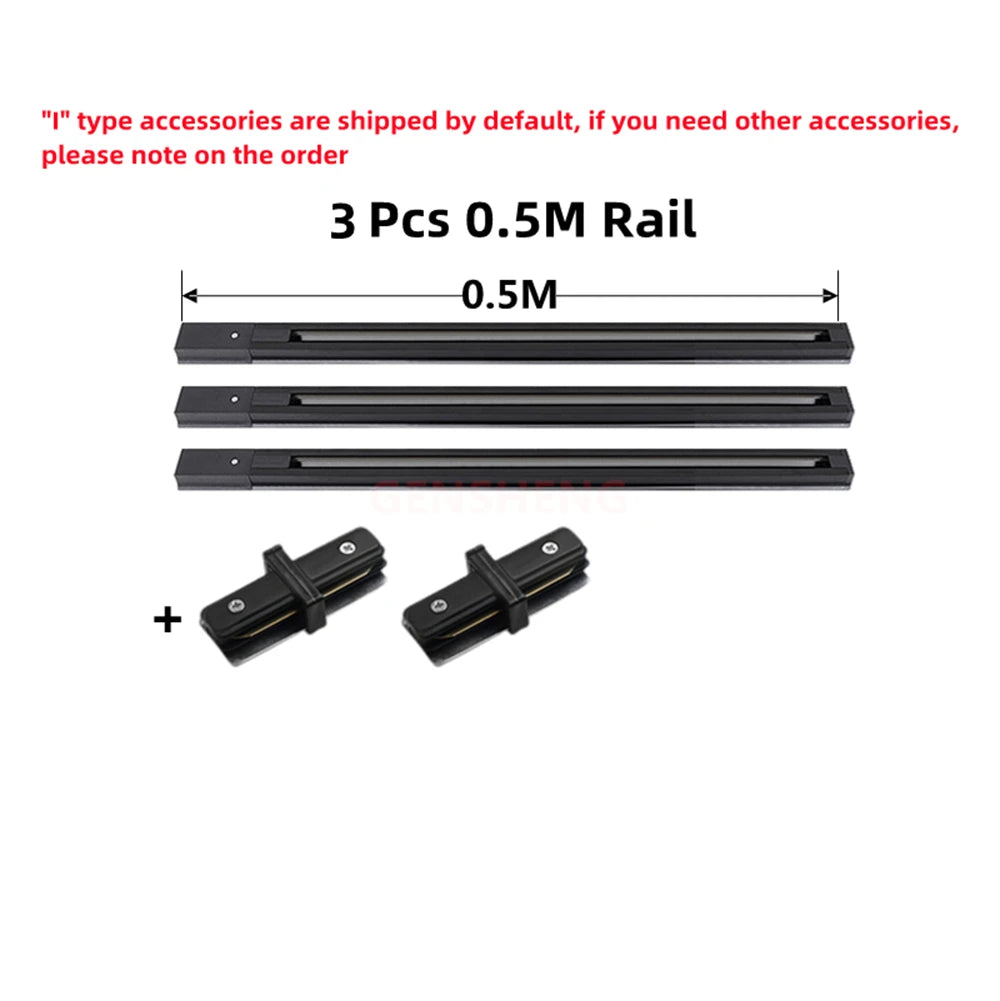 LED Track Light Rail 0.5M 1M Black White Aluminum 2 Wire System Track Light Series Universal Track for Ceiling Spot Lamps