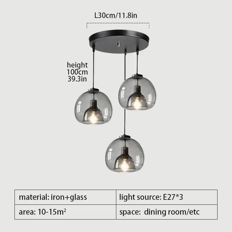 Glass LED chandelier bar living room dining table kitchen bar counter bedroom modern grey art pendant light
