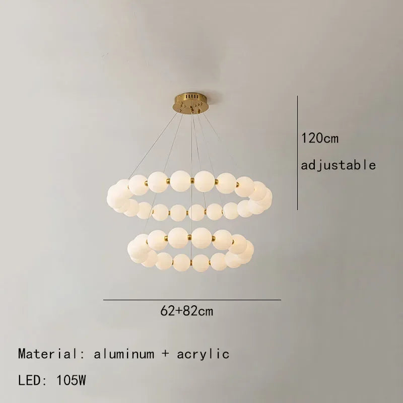 Nordic Modern Minimalist Luxury LED Chandelier Cream Pearl Circle Pendant Light Home Room Decoration for Living Dinning Bar Lamp