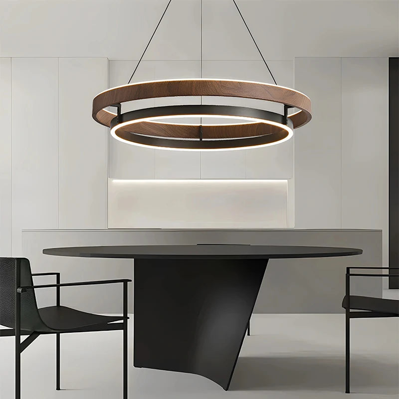 Designer's modern wood grain color retro living room pendant light dining room bedroom study circular pendant light