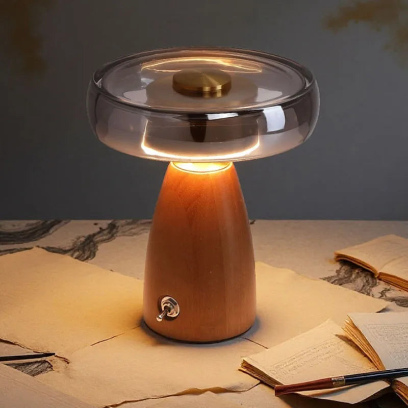 Nordic Wood Glass High-end LED Decoration Table Lamp With Plug Desk Light For Living Room Bedroom Study Lighting Fixtures