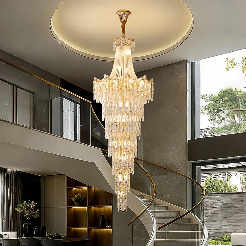 Staircase Long Chandelier Duplex Crystal Chandelier Light Luxury Villa Living Room And Lobby Light Lustre Ceiling Chandelier 