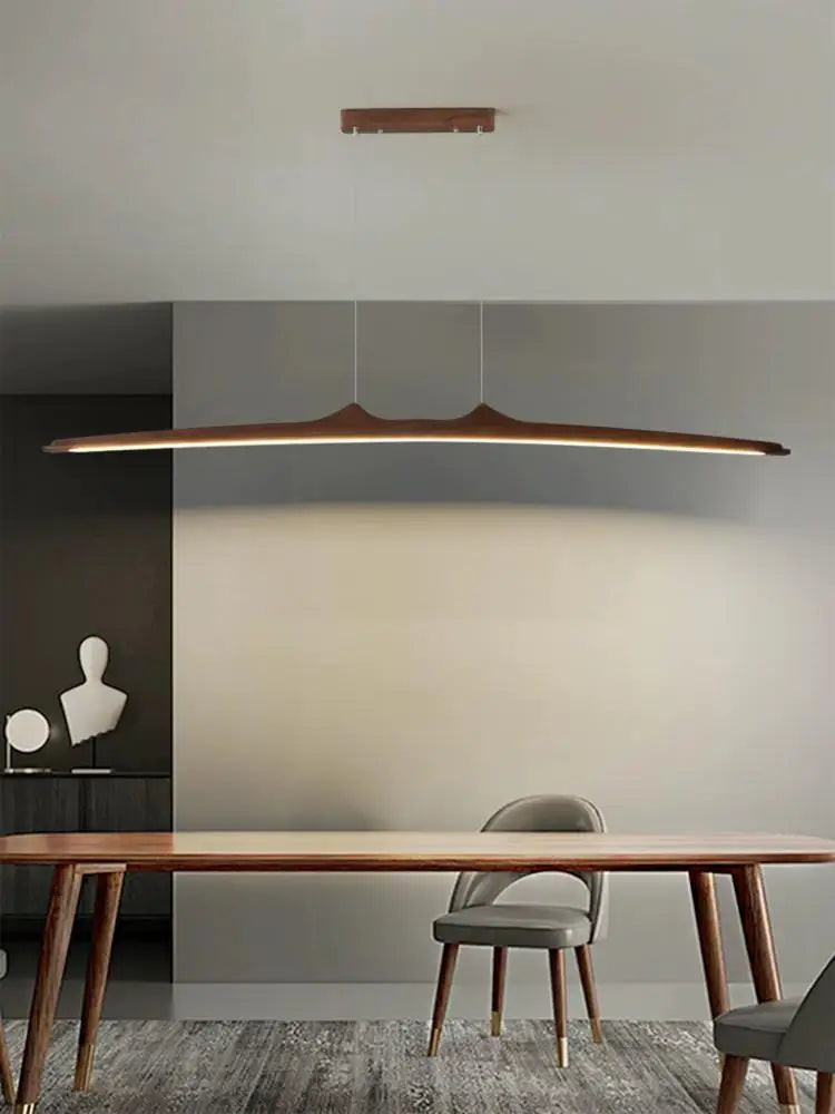 Retro Camur linear Pendant light walnut wood grain long strip lamps Restaurant Hanging Lamp Loft Artistic creativity dining room