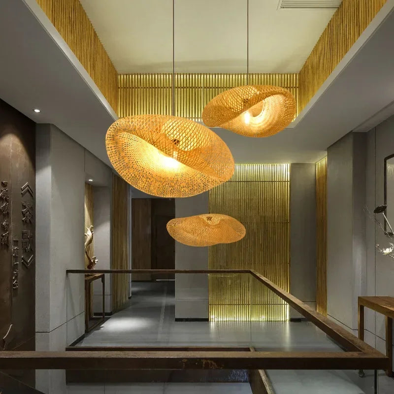 Handmade Bamboo Weaving LED Pendant - Vintage Rattan Hanging Chandelier