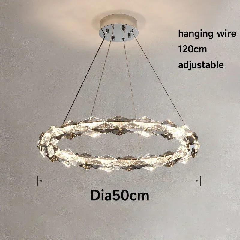 Chrome Modern Crystal Chandelier - Luxury LED Hanging Light for Living Room