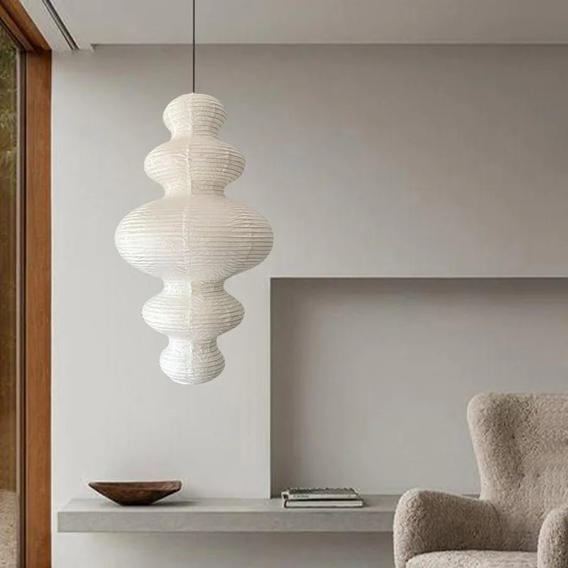 Japanese Rice Paper Pendant Light with E27 Bulb - Modern Sculptural Ceiling Suspension Chandelier & Floor Lamp Fixture for Living Room Art Decor