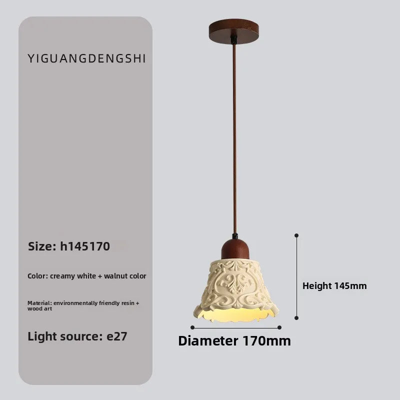 Vintage Walnut Wood Bedside Pendant Light, Style Lamp for Bedroom Ambience, French Retro Mood Lighting for Dining Room & Bedroom