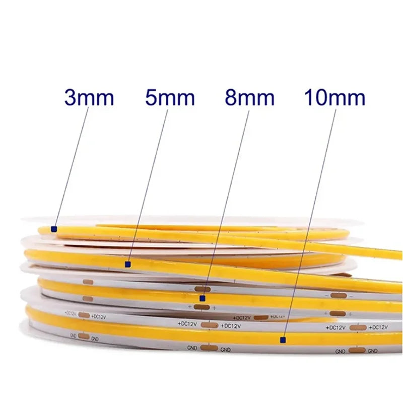 Ultra-Thin COB LED Strip 12V 24V - 2mm 3mm 5mm 8mm 10mm Flexible Tape