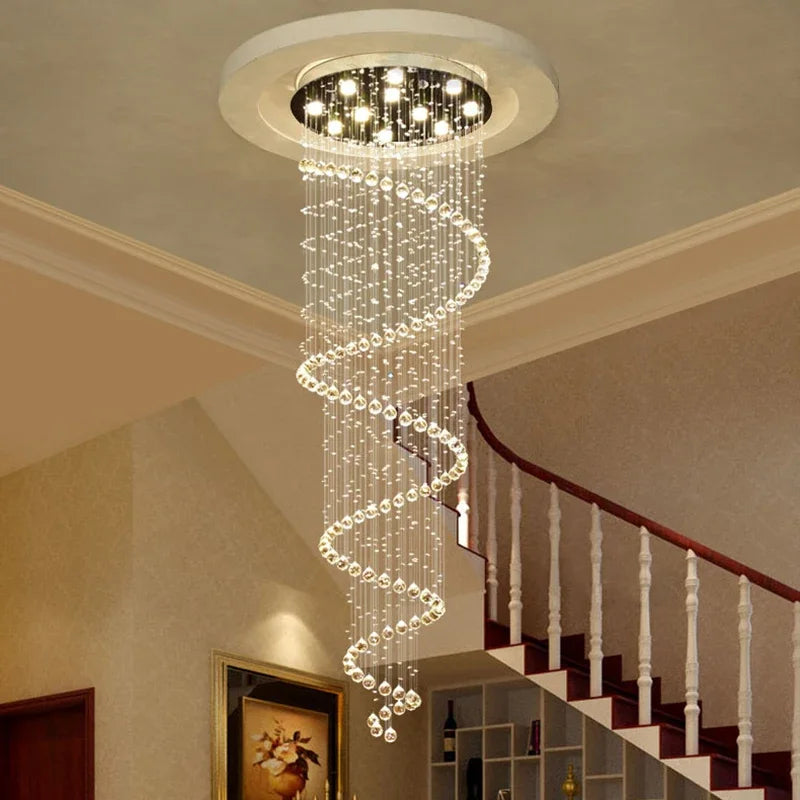 Spiral Crystal LED Ceiling Chandelier Light For Bedroom Living Room Suspension Lustre Corridor Staircase Hanging Lamp Fixture