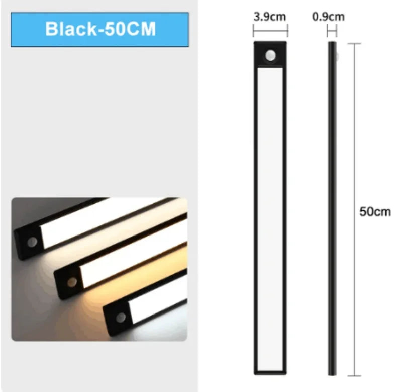 LED Night Light 20/30/40/60CM Motion Sensor Wireless USB Cabinet Night Light Wardrobe Lamp For Kitchen Cabinet Bedroom Wardrobe