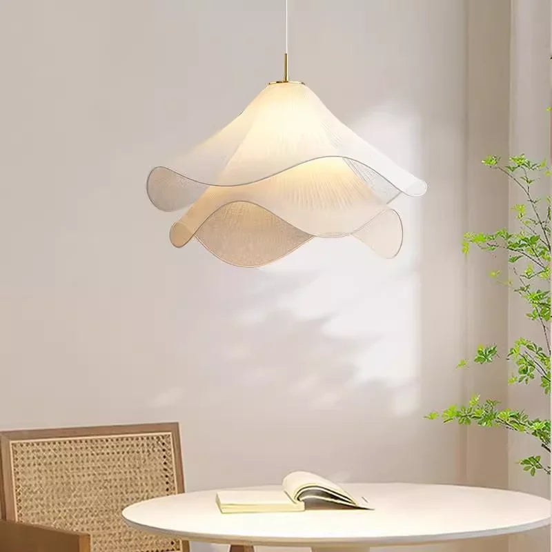 Art Decor Floral Fabric Pendant Light (60cm / 80cm) - Large Flower Shade Ceiling Hanging Lamp Fixture for Living Room, Kids Room & Dining Area