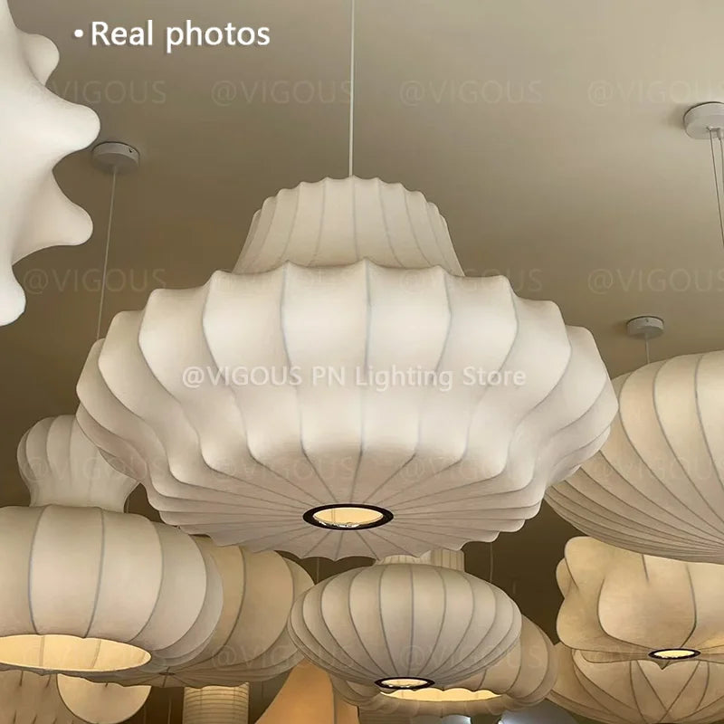 Japanese Wabi-Sabi Silk Ceiling Chandelier - Modern Organic Fabric Pendant Light Fixture for Living Room, Dining Room, Bedroom & B&B Decor