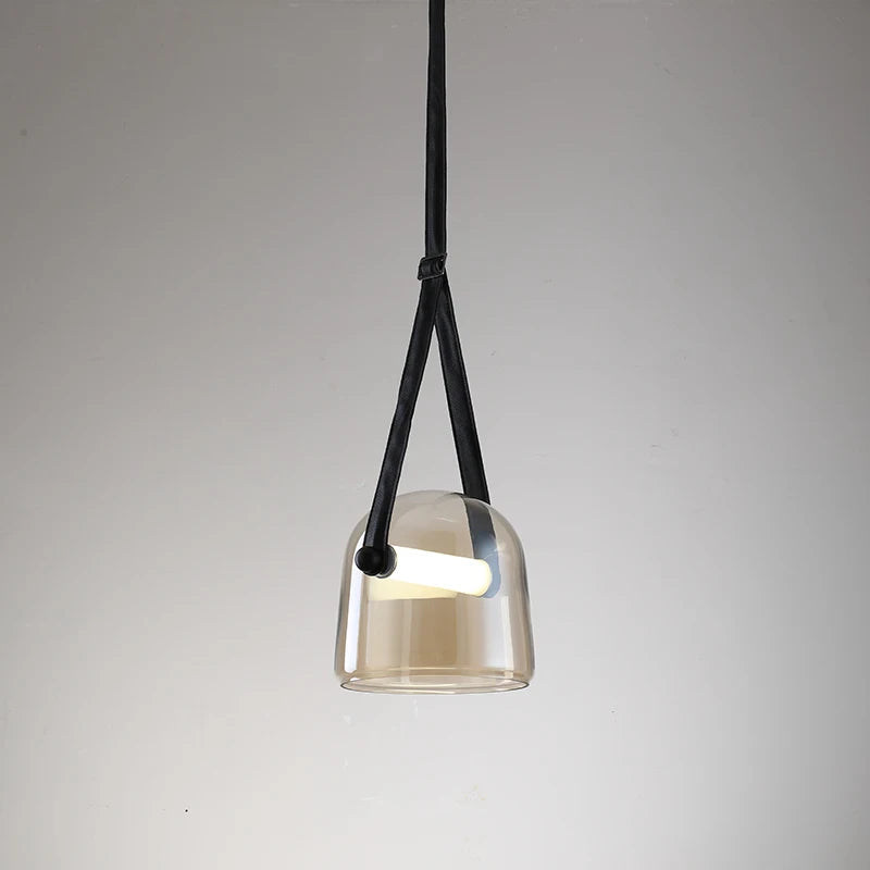 Modern Glass LED Pendant Light Art Leather Designer Bedside Hanging Lamp for Living Room Indoor Decorative Lighting