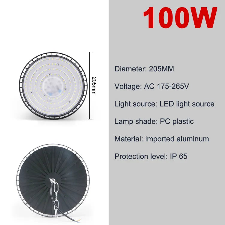 High Bay Light 100W 150W 200W UFO LED 220V 6000K Waterproof IP65 Warehouse Garage Light Super Bright Industrial Lighting