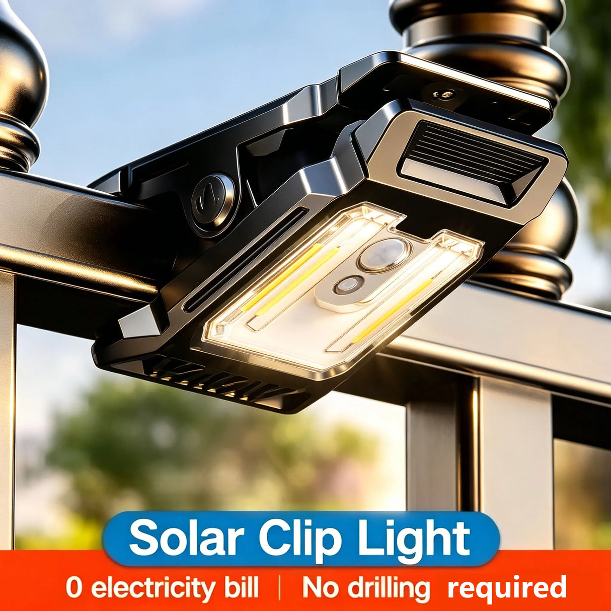 Mini Solar Clip Light with PIR Motion Sensor - Soft Warm Glow Outdoor Fence Lamp