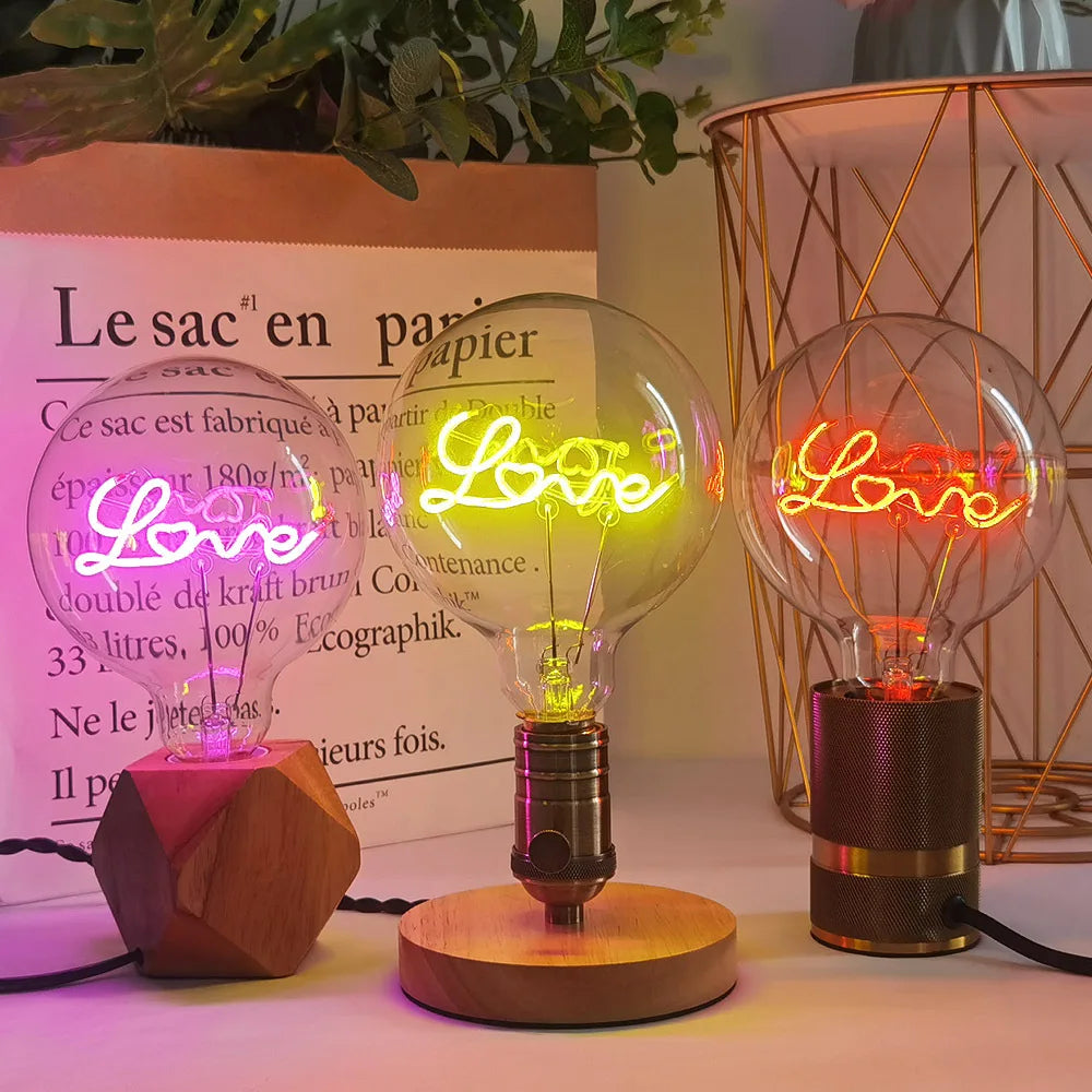LOVE G125 220V 4W Dimmable Pink Red Yellow Edison Bulb Neon Letter Light Transparent Desk Light Ambient Light