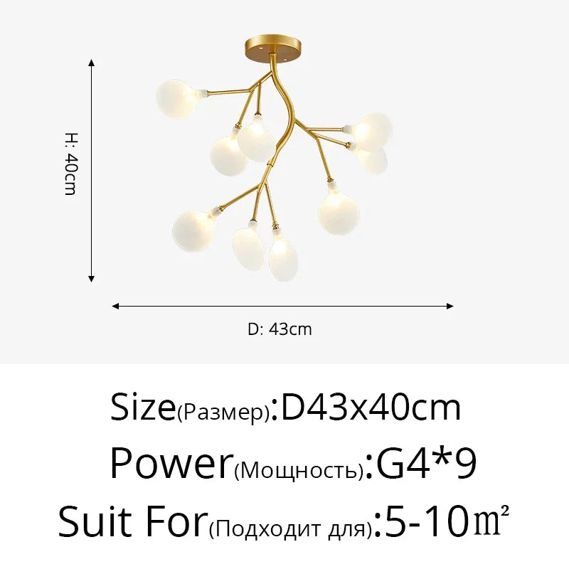 Modern Firefly Black Gold LED Chandelier for Living Room Lustre Bedroom Home Decor Indoor Light Minimalist Ceiling Pendant Lamp