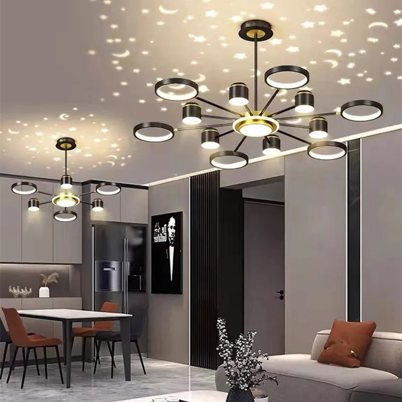 Chandeliers Romantic Starry Modern Ceiling Light Fixture 6 Lights White Creative Home Interior Stepless Ceiling Lamp