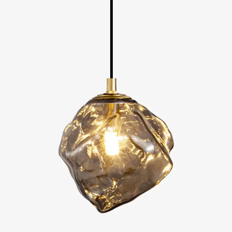 Floating Lava Shape Glass Pendant | Ice Texture Bedside Light with 3-Color Mode