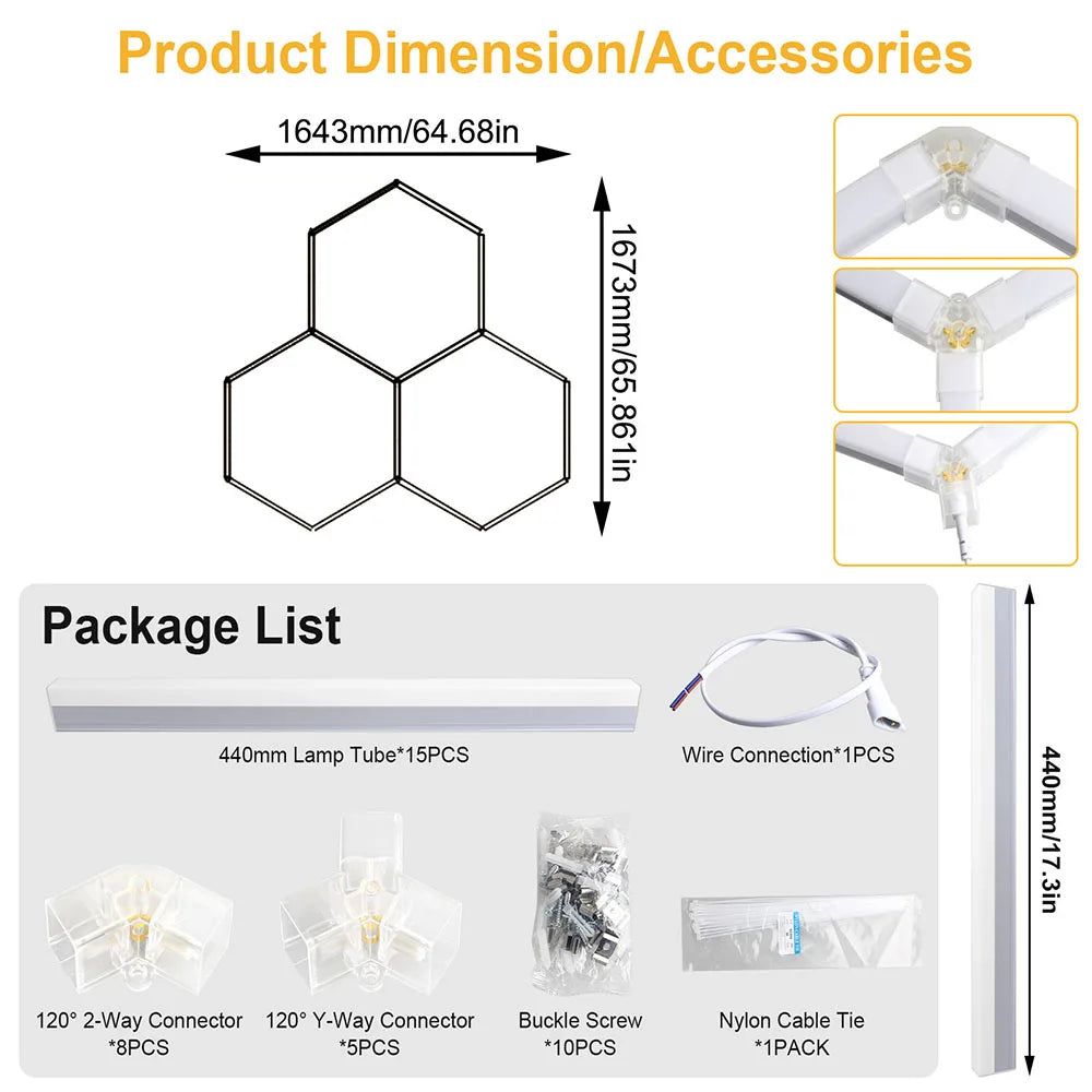1/3/5/8/14 Hole Hexagonal LED Ceiling Garage Light 6500K Cold Light for Garages and 4S Workshops