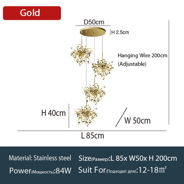 Nordic LED Chandelier Stainless Steel Chrome Leaf Personality Art Decors Living Dining Room Bar Table Hanging Lighting