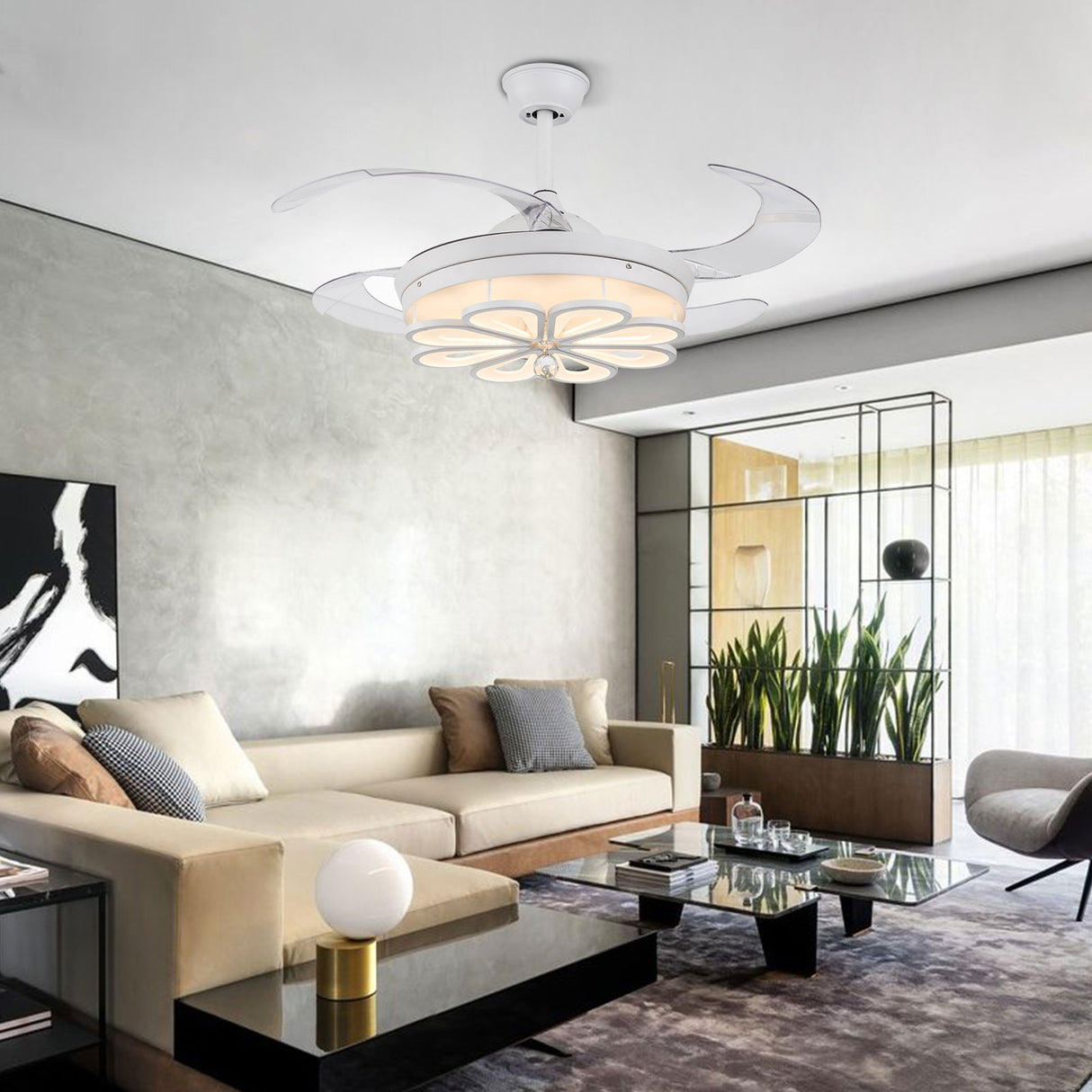 Modern Ceiling Fan with LED Light Kit and Remote Control Retractable Fan Blade for Indoor Bedroom Home Application Summer